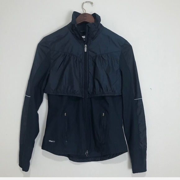 Nike Womens L Full Zip Windbreaker Rain Jacket Solid Black Sporty Athletic Retro - Picture 1 of 9